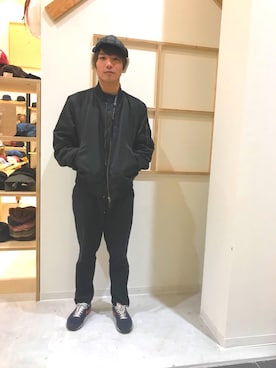 「GU（ジーユー）のアイテム（MA-1）」を使った、14+ イオンモールむさし村山店 スタッフさん（レディース・160cm）の秋コーディネート