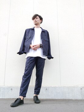 「Levi's（リーバイス）のアイテム（ジャケット/アウター、ブルー系）」を使った、jibunnokatachiさん（メンズ・178cm）の夏コーディネート