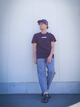 「NEW ERA（ニューエラ）のアイテム（キャップ、ブルー系）」を使った、jibunnokatachiさん（メンズ・178cm）の夏コーディネート