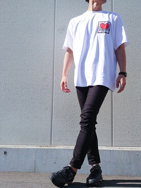「ZARA（ザラ）のアイテム（Tシャツ/カットソー、ホワイト系）」を使った、jibunnokatachiさん（メンズ・178cm）の夏コーディネート