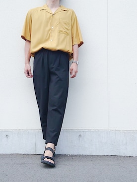 「GU（ジーユー）のアイテム（シャツ/ブラウス、イエロー系）」を使った、jibunnokatachiさん（メンズ・178cm）の夏コーディネート