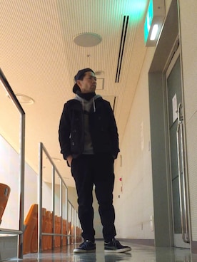 「アイテム（ピーコート）」を使った、makaさん（メンズ・178cm・30代）の冬コーディネート