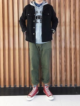 「寒い」｜「アイテム（モッズコート）」を使った、我本人さん（メンズ・180cm）の冬コーディネート