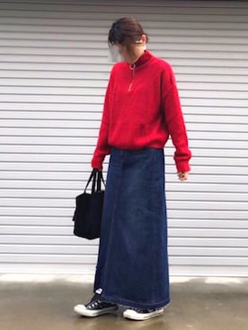 「アイテム（デニムスカート、ブルー系）」を使った、nammy_さん（レディース・161cm）の秋コーディネート