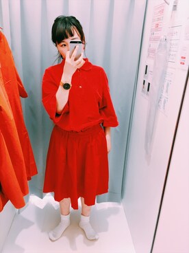 「red」｜「アイテム（アナログ腕時計）」を使った、ひがのひがこさん（レディース・155cm）の夏コーディネート