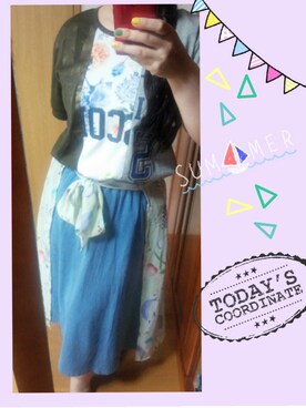 「ScoLar Parity（スカラーパリティ）のアイテム（Tシャツ/カットソー）」を使った、おいがつおさん（レディース・150cm）の夏コーディネート