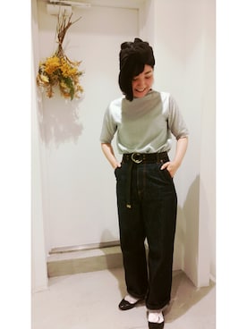「My Fav. CHILD WOMAN（マイファブチャイルドウーマン）のアイテム（デニムパンツ）」を使った、chiiiさん（レディース・155cm）の春コーディネート