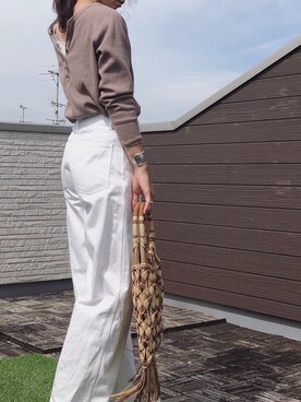 「UNIQLO（ユニクロ）のハイライズワイドストレートジーンズ（デニムパンツ）」を使った、kaochocoさん（レディース・161cm）の春コーディネート