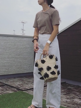 「UNIQLO（ユニクロ）のハイライズワイドストレートジーンズ（デニムパンツ）」を使った、kaochocoさん（レディース・161cm）の夏コーディネート