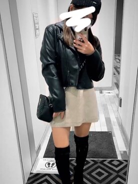 「WEGO（ウィゴー）のアイテム（ライダースジャケット）」を使った、kokochannnnnさん（レディース・147cm）の冬コーディネート