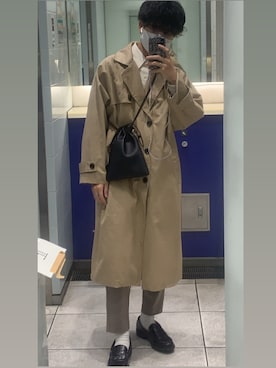 「kutir（クティール）のアイテム（トレンチコート）」を使った、hさん（メンズ・174cm）の春コーディネート