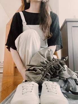 「NATURAL WORLD（ナチュラルワールド）のアイテム」を使った、折目さん（レディース・159cm）の夏コーディネート