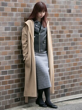 「ロング丈」｜「アイテム（ライダースジャケット）」を使った、NAGASE RIRIKAさん（レディース・160cm）の冬コーディネート