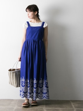 カットワーク刺繍ベアワンピースを使った人気ファッションコーディネート Wear