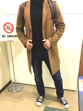 「H&M（エイチ・アンド・エム）のアイテム（ニット/セーター）」を使った、Hirotsugu Katoさん（メンズ・177cm）の冬コーディネート