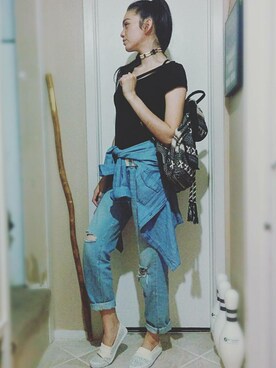 「Rue21のアイテム（バックパック/リュック、ベージュ系）」を使った、Paulina Sjöbergさん（レディース・175cm）の夏コーディネート