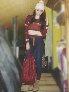 「Rue21のアイテム（バックパック/リュック、ベージュ系）」を使った、Paulina Sjöbergさん（レディース・175cm）の夏コーディネート