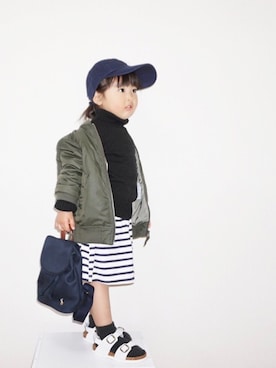 「ボーダースカート」｜「アイテム（ジャケット/アウター）」を使った、kaoooyunaさん（キッズ・90cm）の春コーディネート