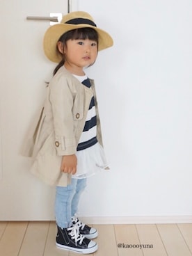 「ぺプラムトップス」｜「アイテム（その他アウター）」を使った、kaoooyunaさん（キッズ・90cm）の春コーディネート