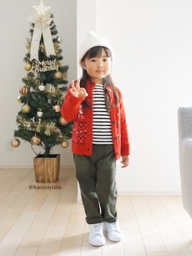 「カウチンセーター」｜「アイテム（ニットキャップ/ビーニー）」を使った、kaoooyunaさん（キッズ・100cm）の冬コーディネート