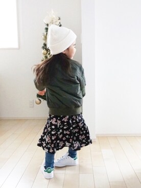 「カーキアウター」｜「アイテム（その他アウター）」を使った、kaoooyunaさん（キッズ・100cm）の冬コーディネート
