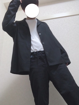 「GU（ジーユー）のアイテム（シャツ/ブラウス、ブラック系）」を使った、ポケットさん（メンズ）の夏コーディネート