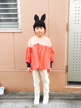 「H&M（エイチ・アンド・エム）のアイテム（ハット）」を使った、Rin_rin_rin.さん（キッズ・123cm）の春コーディネート