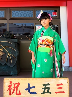 「みどり」｜「アイテム（浴衣）」を使った、Rin_rin_rin.さん（キッズ・128cm）の秋コーディネート