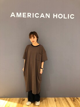 「AMERICAN HOLIC」｜「アイテム（ワンピース）」を使った、KAMI2さん（レディース・152cm）の秋コーディネート