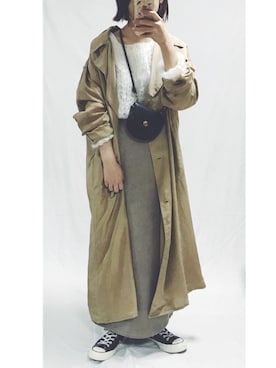 「チャックテイラー」｜「アイテム（トレンチコート）」を使った、虚構さんさん（レディース・154cm）の秋コーディネート