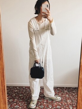 「JOURNAL STANDARD relume（ジャーナルスタンダード　レリューム）のアイテム（サロペット/オーバーオール）」を使った、虚構さんさん（レディース・154cm）の冬コーディネート