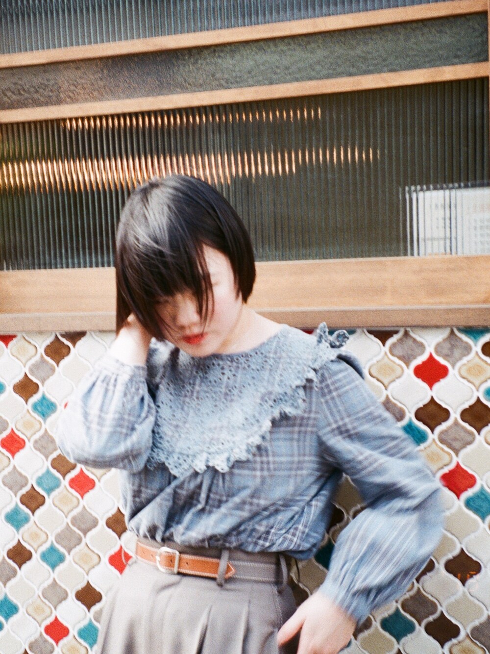 「beautiful peopleのアイテム（パンツ、グリーン系）」を使った、Rさん（レディース・157cm）の冬コーディネートの1枚目の写真
