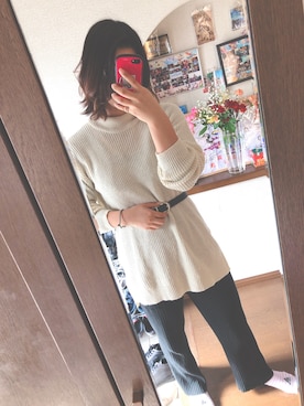 「SHOO・LA・RUE（シューラルー）のアイテム（ニット/セーター、ベージュ系）」を使った、sanachanmanさん（レディース）の冬コーディネート