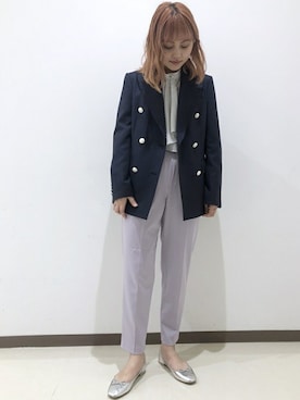 「アイテム（バレエシューズ、シルバー系）」を使った、吉田さん（レディース・158cm）の冬コーディネート