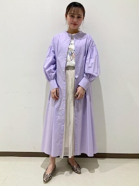 「アイテム（ワンピース/ドレス、パープル系）」を使った、吉田さん（レディース・158cm）の春コーディネート