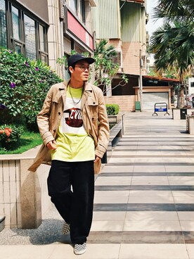 「ONLY（オンリー）のアイテム（帽子）」を使った、Byeさん（メンズ・180cm）の春コーディネート