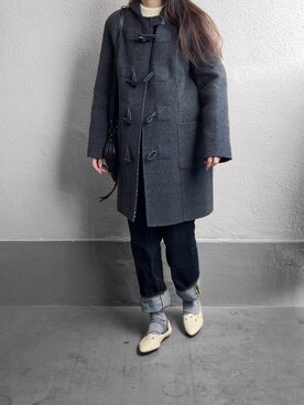 「グレーコーデ」｜「アイテム（ダッフルコート）」を使った、yugaさん（レディース・158cm）の冬コーディネート