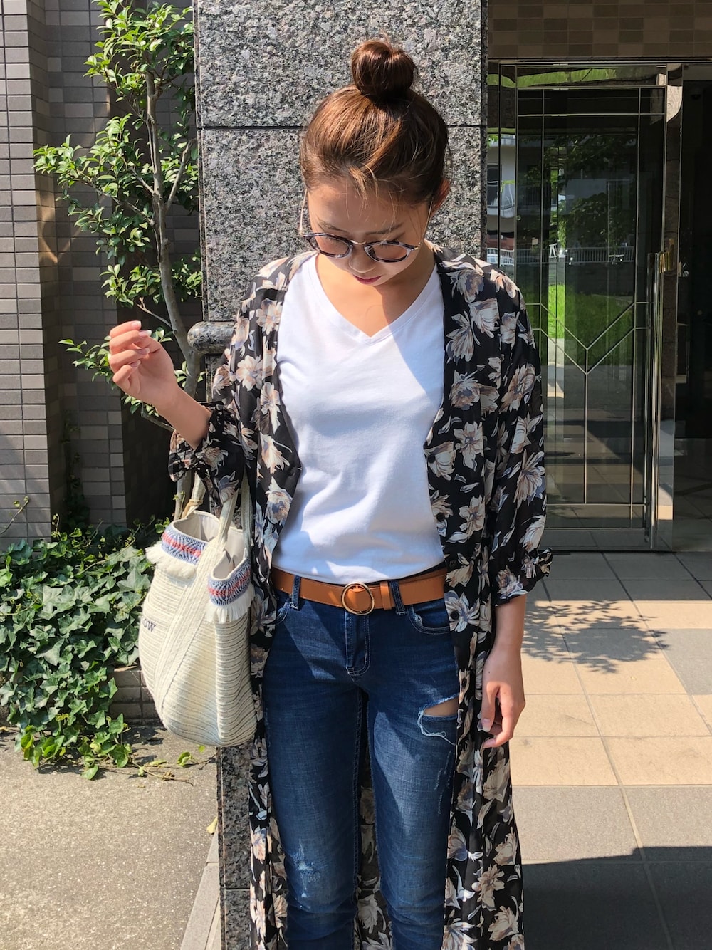 「休日スタイル、カジュアルコーデ、summer、夏、プチプラ、今日のコーデ、ootd、ロングワンピース」｜「GIORDANOの[GIORDANO]ベーシックレギュラーVネック半袖Tシャツ（Tシャツ/カットソー、ホワイト系）」を使った、#aさん（レディース・157cm）の夏コーディネートの1枚目の写真
