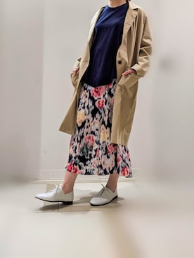 「Libra Cue（リブラ キュー）のアイテム（チェスターコート）」を使った、anrsaさん（レディース・160cm）の春コーディネート
