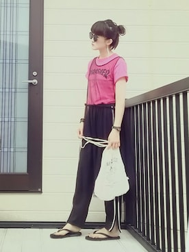 「H&M（エイチ・アンド・エム）のアイテム（ビーチサンダル）」を使った、miminyさん（レディース・171cm）の夏コーディネート