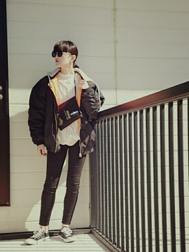 「DHOLIC（ディーホリック）のアイテム（MA-1）」を使った、miminyさん（レディース・171cm）の冬コーディネート