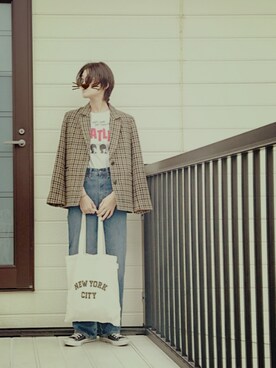 「MOUSSY（マウジー）のアイテム（テーラードジャケット）」を使った、miminyさん（レディース・172cm）の秋コーディネート