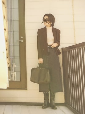 「アイテム（デニムスカート）」を使った、miminyさん（レディース・172cm）の冬コーディネート