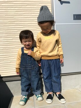 「SEVENDAYS=SUNDAY（セブンデイズサンデイ）のアイテム（帽子）」を使った、Unosさん（キッズ・90cm）の秋コーディネート