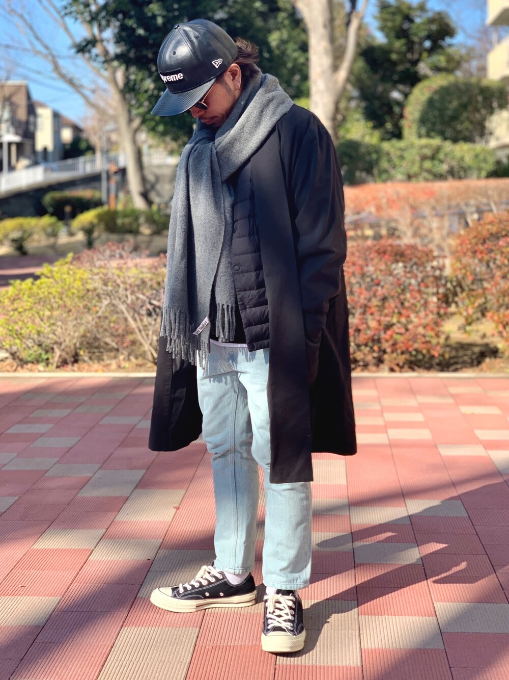 「冬コーデ、大人カジュアル、大人ストリート、ストリートMIX、AcneStudios、supreme、CT70s、インナーダウン、UNIQLO、ユニクロ」｜「Supreme のアイテム（キャップ、ブラック系）」を使った、keitarouさん（メンズ・50cm）の冬コーディネートの1枚目の写真