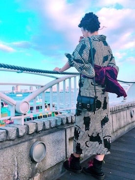 「サッチェルバッグ」｜「アイテム（その他）」を使った、るさん（レディース・165cm）の夏コーディネート