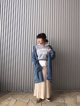 「スキッパーシャツ」｜「アイテム（スウェット）」を使った、なつあんさん（レディース・153cm）の春コーディネート