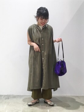 「LAKOLE（ラコレ）のアイテム（シャツワンピース）」を使った、なつあんさん（レディース・153cm）の夏コーディネート