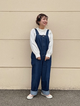 「LAKOLE（ラコレ）のアイテム（サロペット/オーバーオール）」を使った、なつあんさん（レディース・153cm）の冬コーディネート