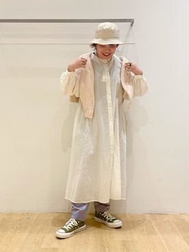 「サテンパンツ」｜「アイテム（シャツワンピース）」を使った、なつあんさん（レディース・153cm）の春コーディネート